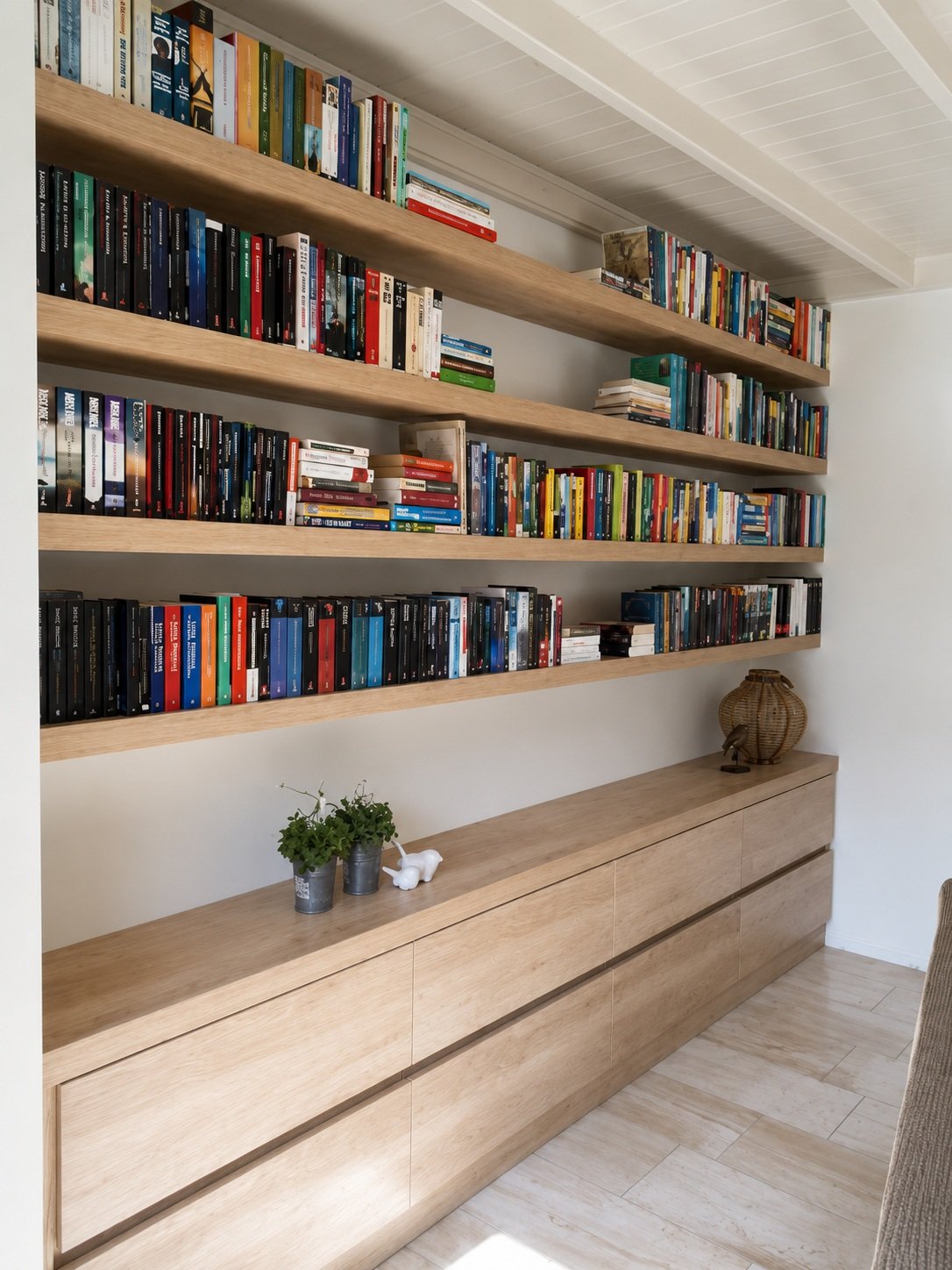 Maatwerk boekenwand in eiken